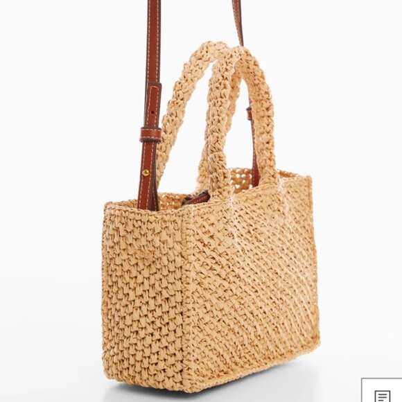 NWT MANGO Raffia Effect Shoulder Bag - Picture 3 of 5